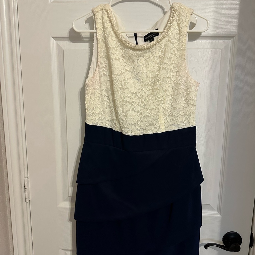 Connected Apparel Lace Top Navy Midi Dress